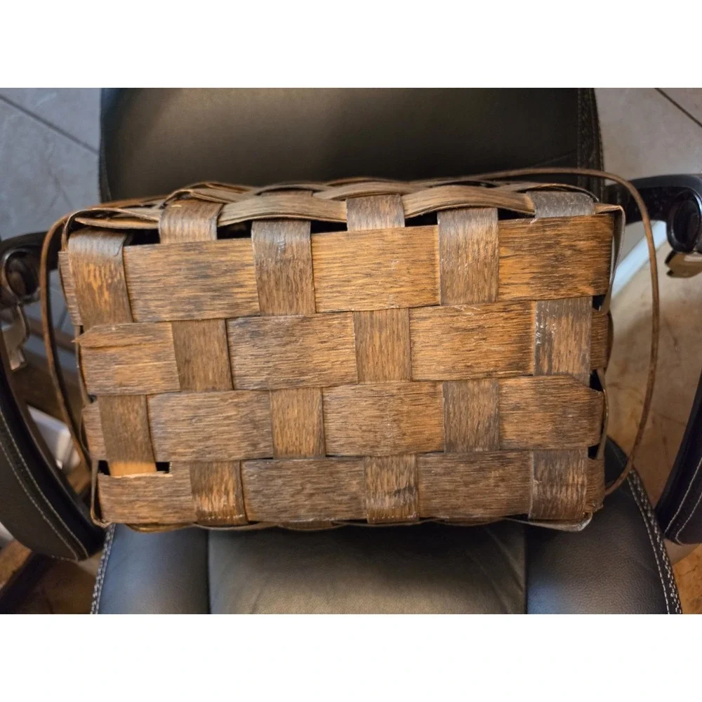 Vintage Woven Wood Picnic Basket Rustic 18x12x9